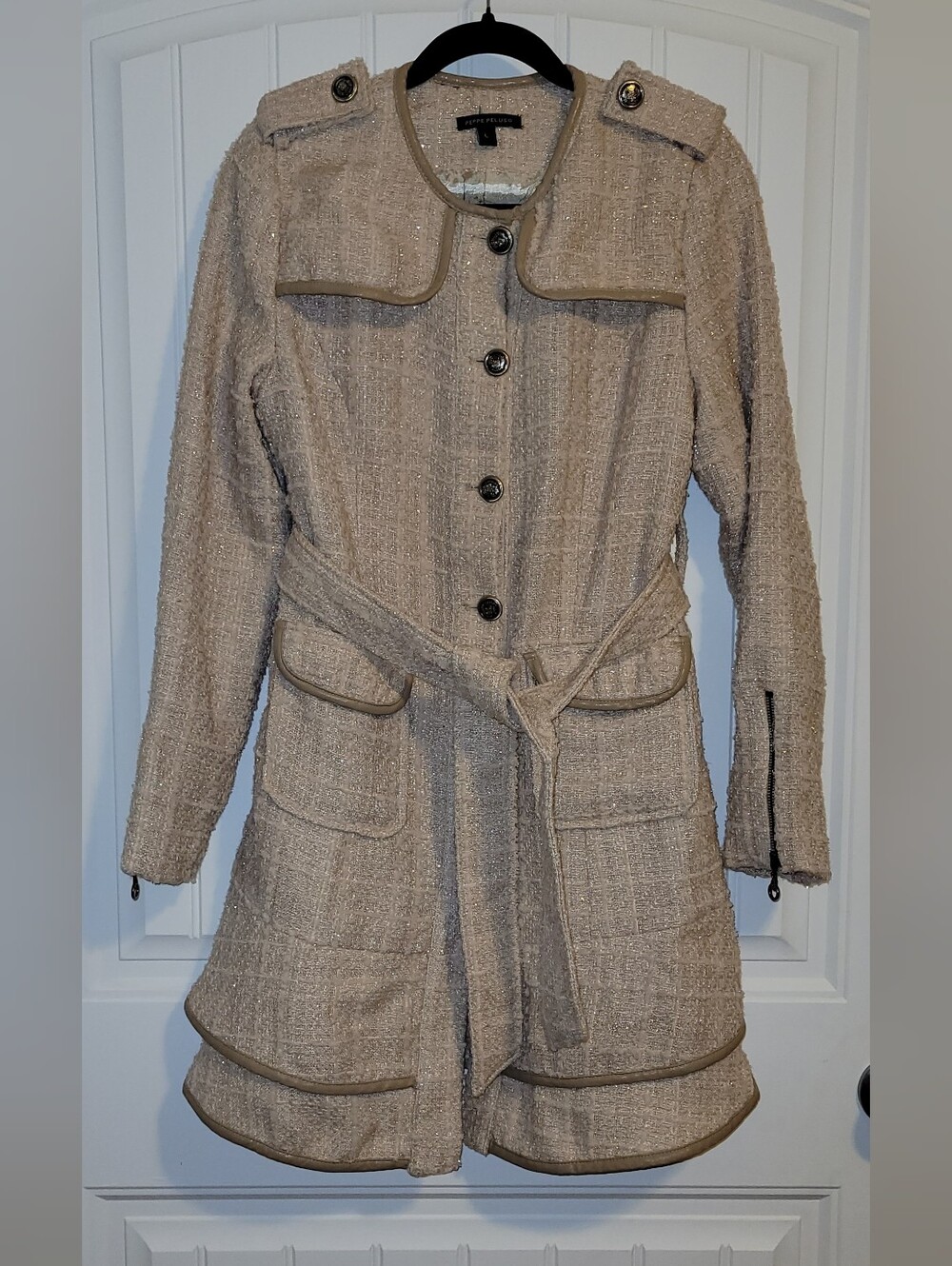 Peppe Peluso Gold Textured Belted Trench Coat